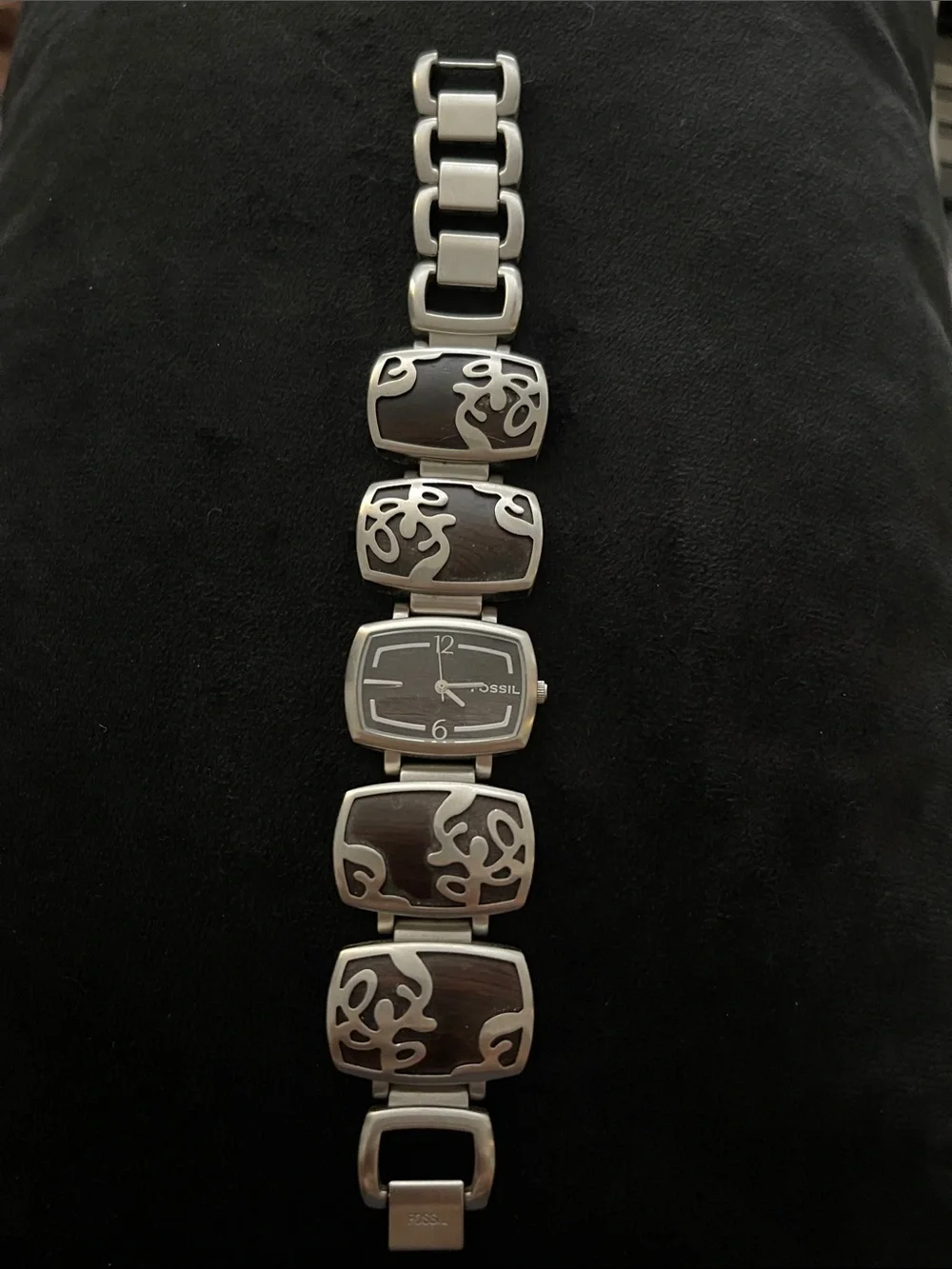 Fossil Silver-Tone Bracelet Watch with Dark Brown Inlay